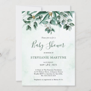 Invitation Baby shower d'aquarelle Eucalyptus Foliage