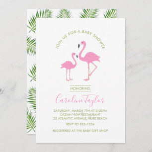 Invitation Baby shower d'aquarelle Flamant rose rose