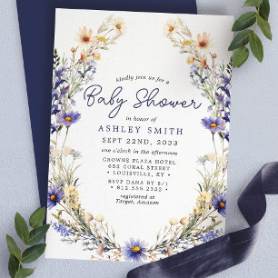 Invitation Baby shower d'aquarelle Fleur sauvage bleu