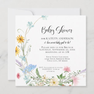 Invitation Baby shower d'aquarelle fleur sauvage Fleurs de co