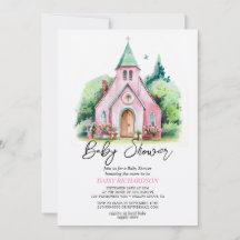 Baby shower d'aquarelle fleurie de l'église rose