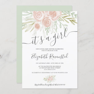 Invitation baby shower d'aquarelle fleurie rose printemps