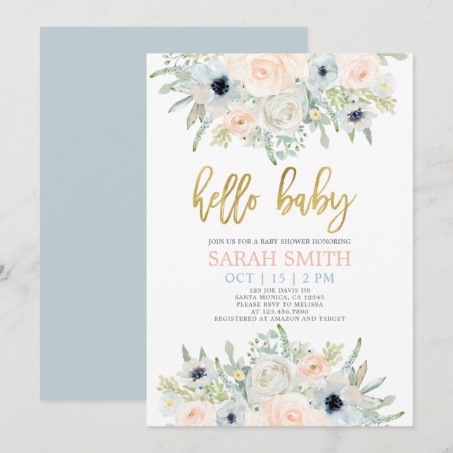 Invitation Baby shower d'aquarelle florale d'anémone (Devant / Derrière)