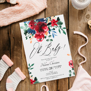 Invitation Baby shower d'aquarelle florale de la marine rouss
