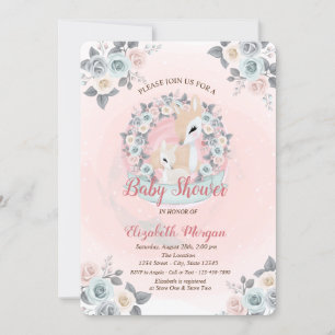 Invitation Baby shower d'aquarelle florale des Cerfs-Bébés