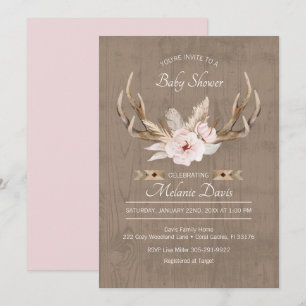 Invitation Baby shower d'aquarelle florale Oh Deer