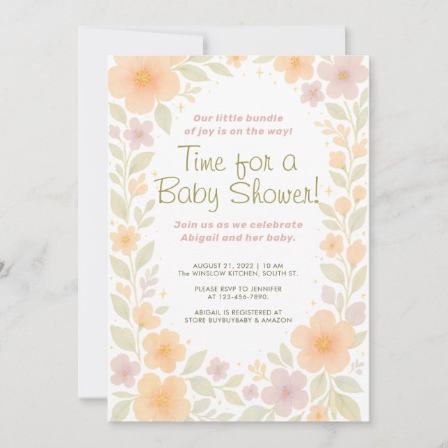 Invitation Baby shower d'aquarelle florale Pastel Whimsical (Devant)
