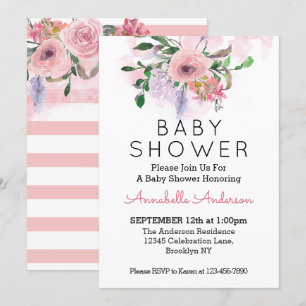 Invitation Baby shower d'aquarelle florale Rose rose pâle