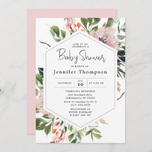 Invitation Baby shower d'aquarelle floue et verdure