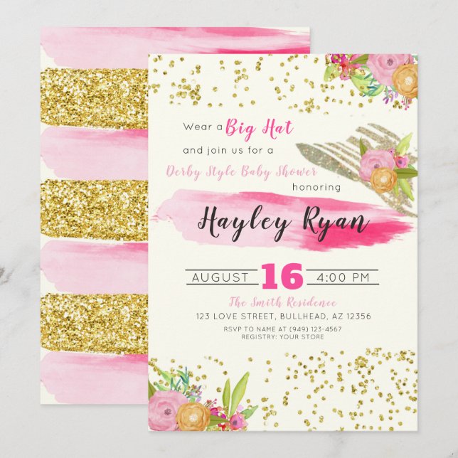 Invitation Baby shower d'aquarelle grand Casquette du Kentuck (Devant / Derrière)
