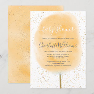 Invitation baby shower d'aquarelle jaune parties scintillant