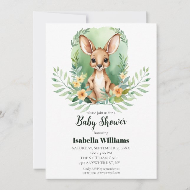 Invitation Baby shower d'aquarelle Kangaroo simple (Devant)