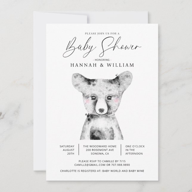 Invitation Baby shower d'aquarelle Little Bear (Devant)