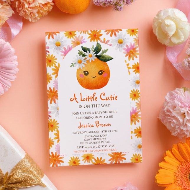 Invitation Baby shower d'aquarelle Little Cutie Orange Citrus (Créateur téléchargé)