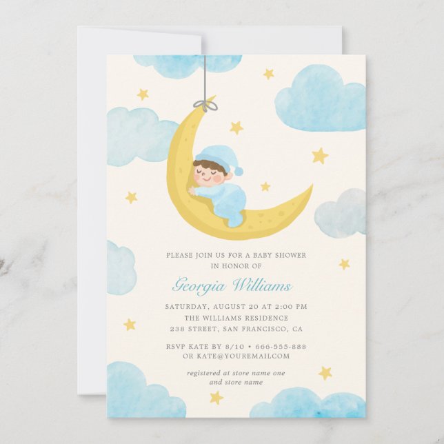 Invitation Baby shower d'aquarelle Little Star Moon (Devant)