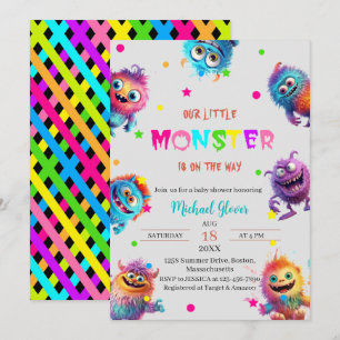 Invitation Baby shower d'aquarelle moderne Little Monsters In