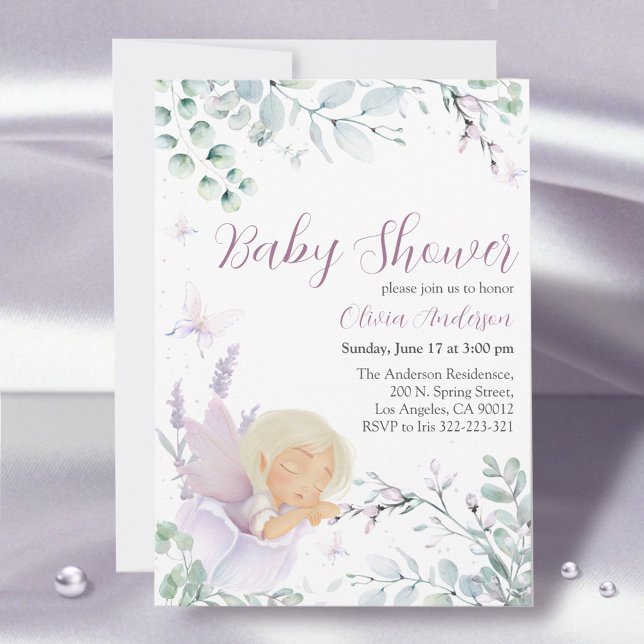 Invitation Baby shower d'aquarelle papillon et fleur (Créateur téléchargé)