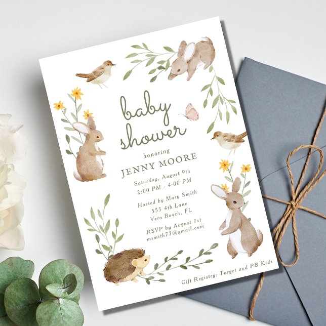 Invitation Baby shower d'aquarelle pour animaux de bois (Woodland Animal Watercolor Baby Shower Party Invitation)