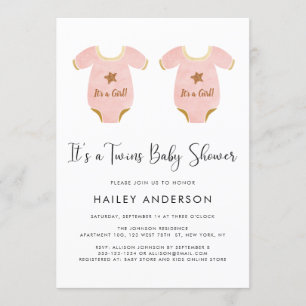 Invitation Baby shower d'aquarelle pour filles jumelles