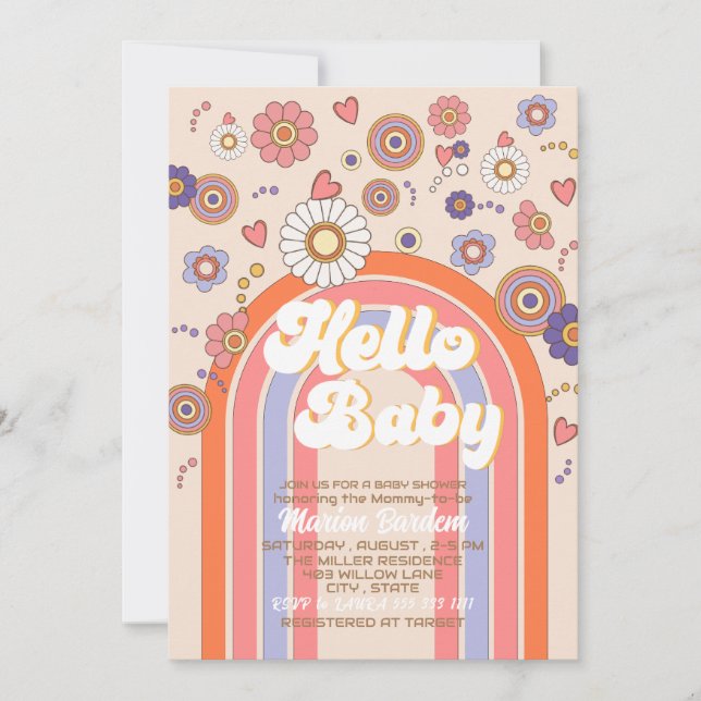 Invitation baby shower d'aquarelle rétro super (Devant)