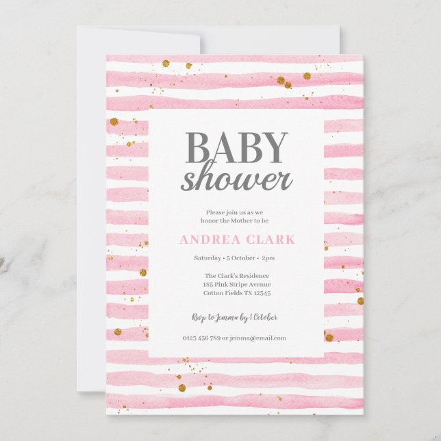 Invitation Baby shower d'aquarelle rose (Devant)