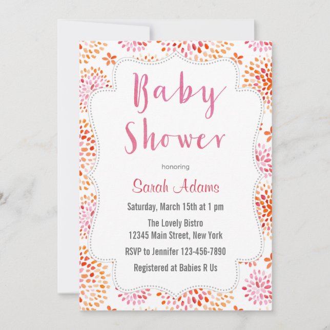 Invitation Baby shower d'aquarelle rose (Devant)
