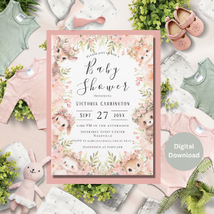 Invitation Baby shower d'Aquarelle rose Floral