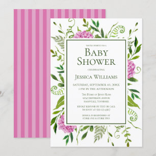 Invitation Baby shower d'aquarelle rose Hydrangeas
