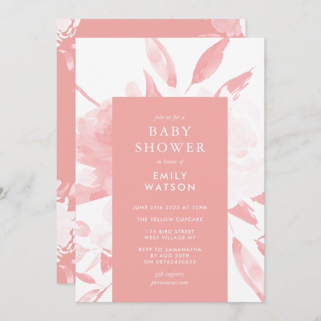Invitation Baby shower d'aquarelle rose moderne (Devant / Derrière)