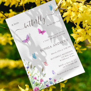 Invitation Baby shower d'aquarelle rose papillon