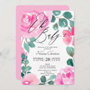 Invitation Baby shower d'aquarelle rose-vert