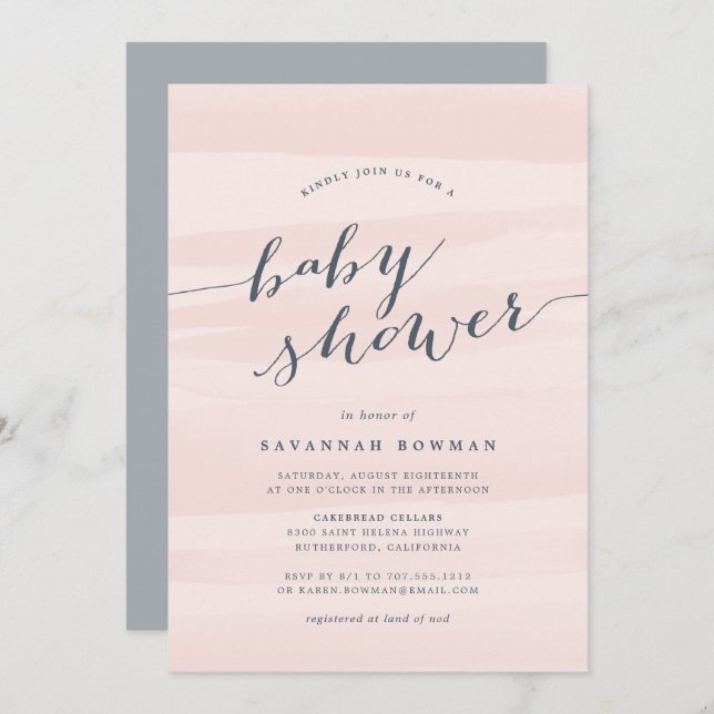 Invitation Baby shower d'aquarelle rose vif (Devant / Derrière)