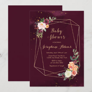 Invitation Baby shower d'aquarelle rouge de Bourgogne
