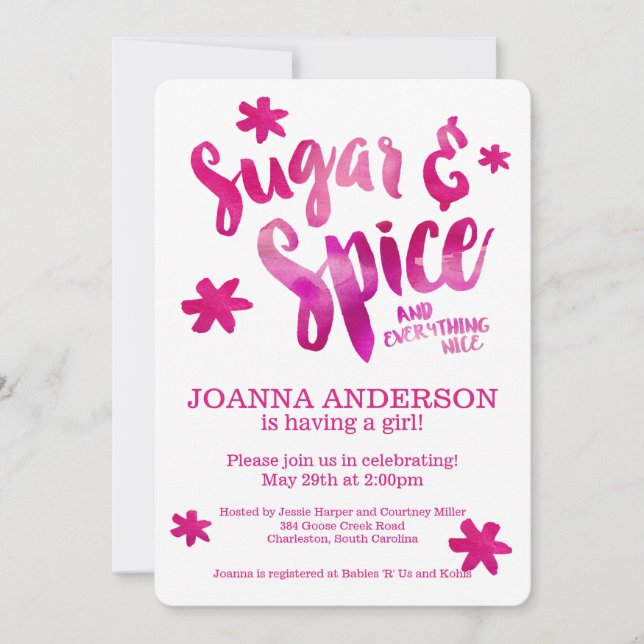 Invitation Baby shower d'aquarelle sucre et épices (Devant)