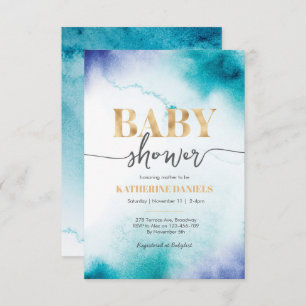 Invitation Baby shower d'aquarelle turquoise