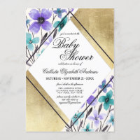 Baby shower d'aquarelle Turquoise violet or