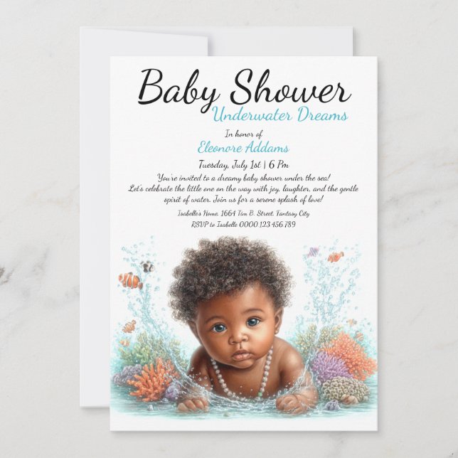 Invitation Baby shower d'aquarelle Underwater Dreams (Devant)