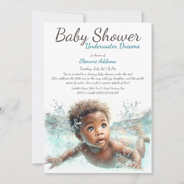Invitation Baby shower d'aquarelle Underwater Dreams (Devant)