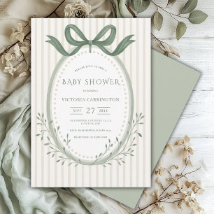 Invitation Baby shower d'aquarelle vert carbone vintage