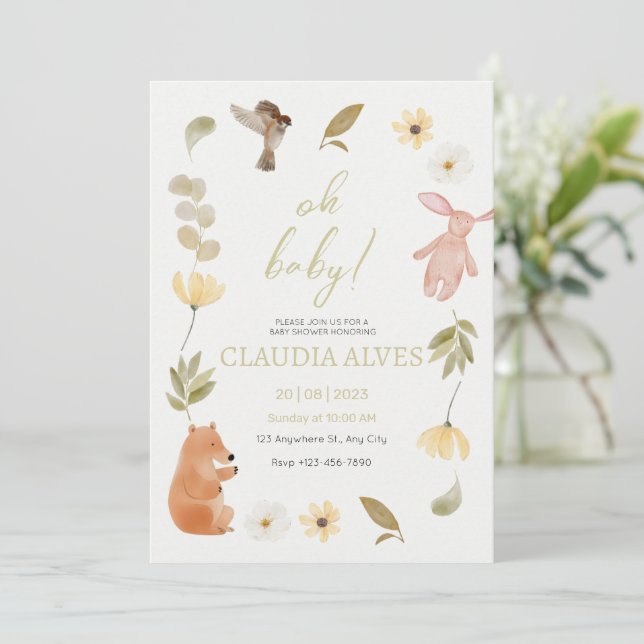 Invitation Baby shower d'aquarelle vert crème (Debout devant)