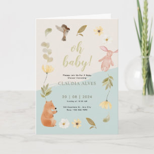 Invitation Baby shower d'aquarelle vert crème honoré plié