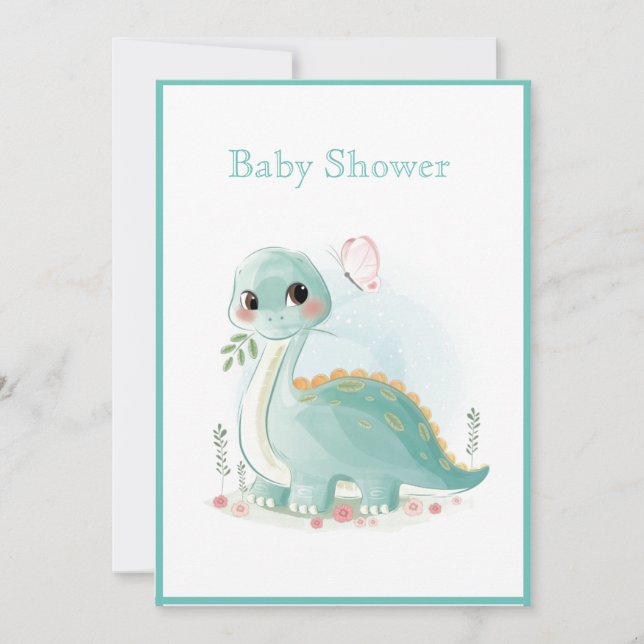 Invitation Baby shower d'aquarelle vert Dinosaur (Devant)