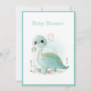 Invitation Baby shower d'aquarelle vert Dinosaur