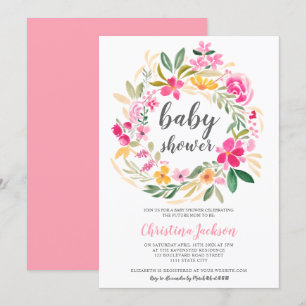 Invitation Baby shower d'aquarelle vert rose