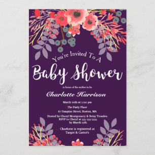 Invitation Baby shower d'aquarelle violet à bijou
