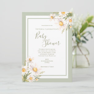 Invitation Baby shower d'aquarelle White Daisies