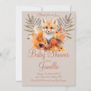 Invitation Baby shower d'aquarelle Woodland Fox Greenery