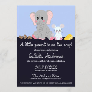 Invitation Baby shower d'arachide à souris gris blanc