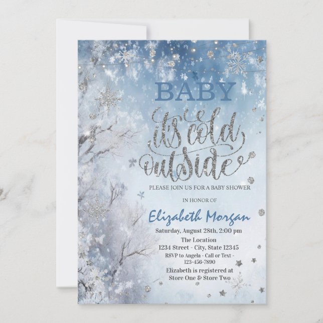 Invitation Baby shower d'arbre paysager d'hiver (Devant)