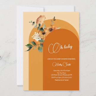 Invitation Baby shower d'arc de chute d'orange brûlé Oh bébé